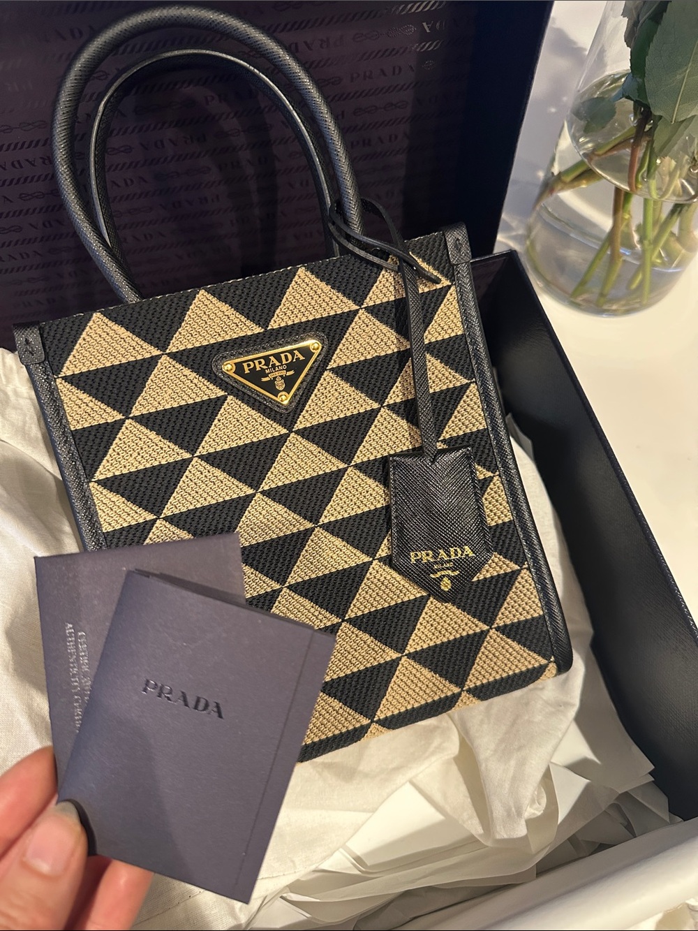 Prada Small Triangle Logo Jacquard Tote Bag- perfect condition - sold out color - Picture 10 of 14